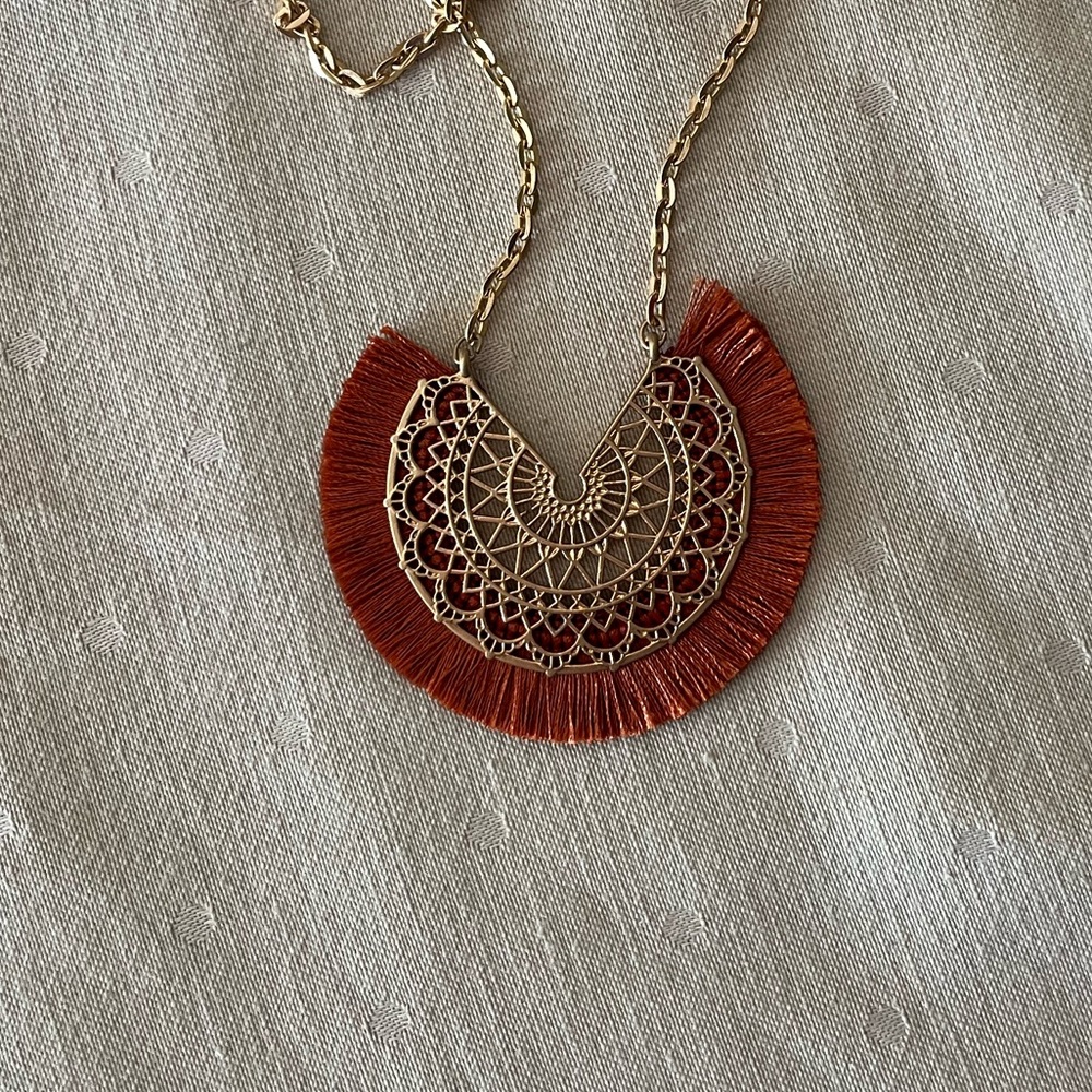 Maurice’s Boho Statement Necklace with Fringe & Gold-Tone Chain - reversible